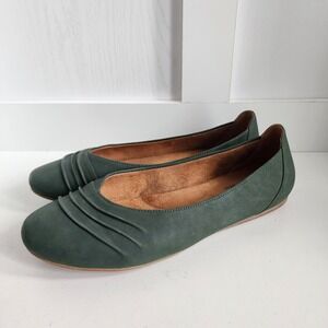 Softwalk Safi Dark Green Leather Pleated Ballet Flats Comfort Women Size 12 Wide